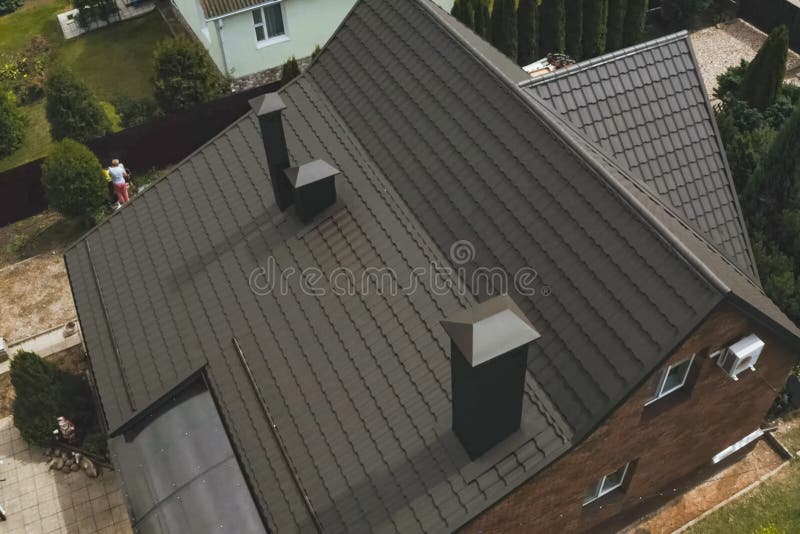 House With A Brown Metal Roof.Corrugated Metal Roof And Metal Ro Stock Image Image of attic