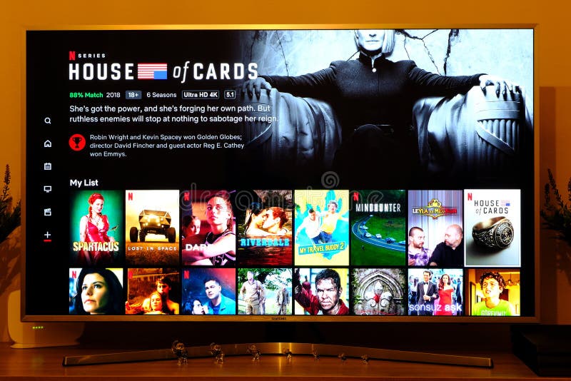 House Of Cards - Netflix television screen with popular series choice. Movies.