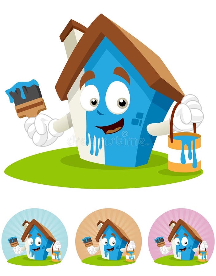 House Cartoon Mascot Painting Stock Illustration Illustration of