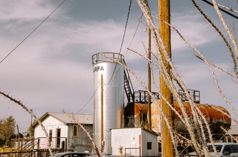House and a Cement Warehouse in Marfa, US Editorial Stock Photo Image