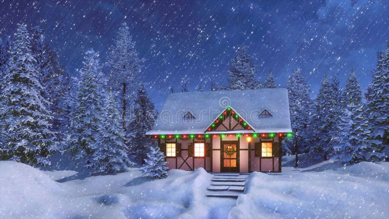 Christmas Home in Snow Night Light 