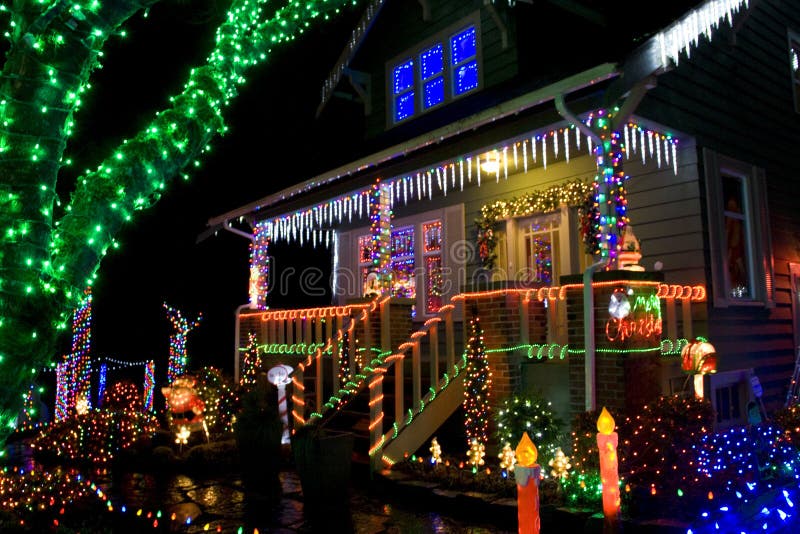 House with Christmas lights royalty free stock photos