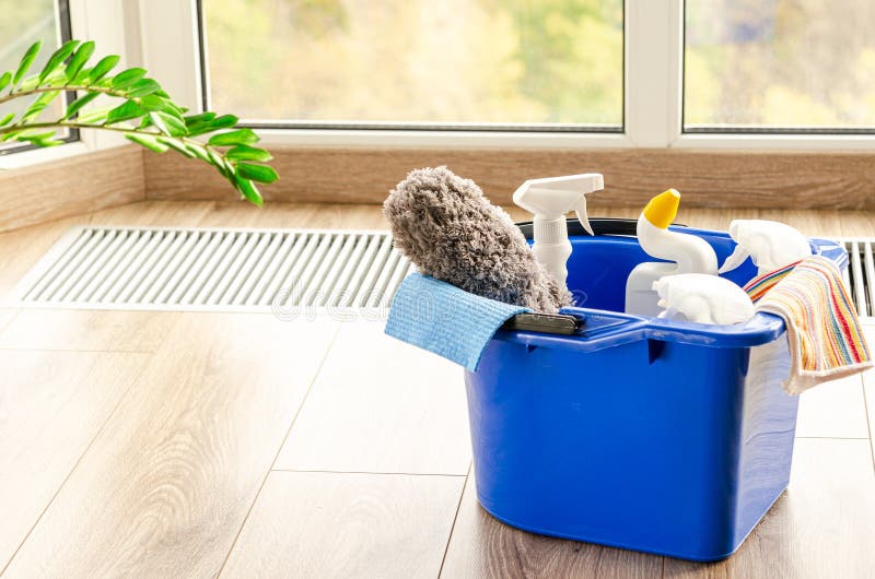 House Cleaner on Wooden Floor on Window Background Stock Image - Image of  hygiene, sponge: 233713283