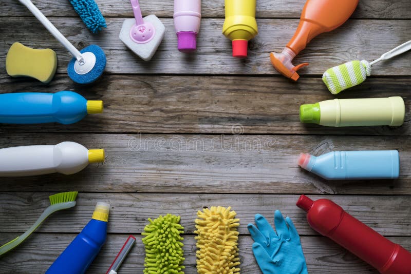 House Cleaning Product on Wood Table Stock Image Image of office