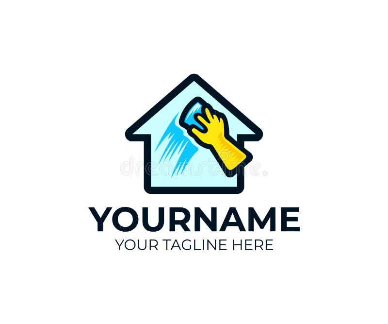 House cleaning service and hand washing window logo template. House clean and hand in rubber gloves with a sponge vector design royalty free illustration House cleaning service and hand washing window logo template. House clean and hand in rubber gloves with a sponge vector design royalty free illustration