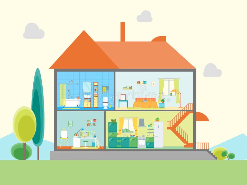 House in Cut View. Vector stock vector. Illustration of home - 84292471
