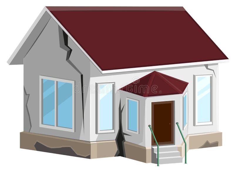 House destroyed. Cracks in walls of home. Property insurance. Errors construction stock illustration House destroyed. Cracks in walls of home. Property insurance. Errors construction stock illustration