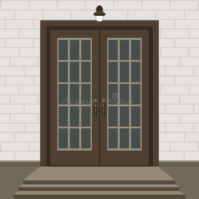 House door front with doorstep and steps, window, - vector clipart