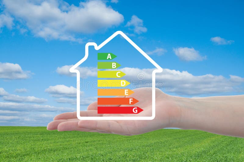 House and energy efficiency graph on hand