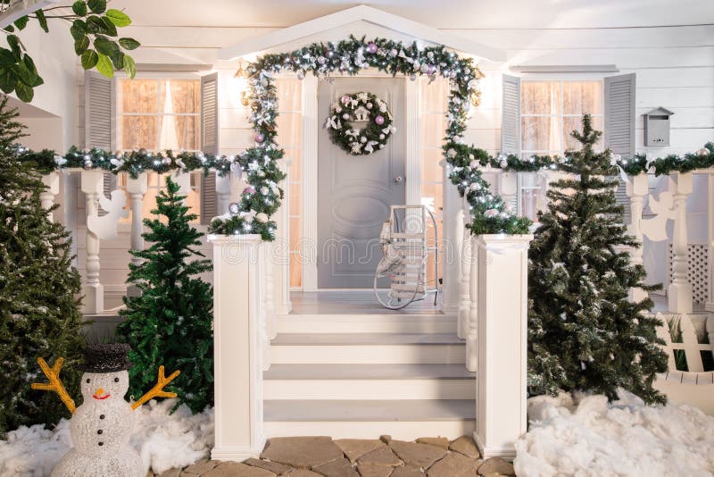 House Entrance Decorated for Holidays. Christmas Decoration Stock Image ...