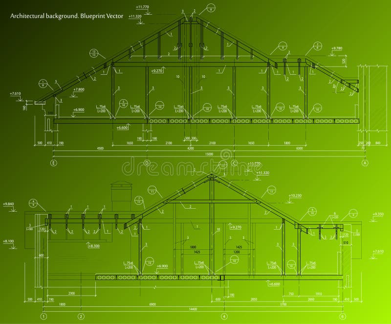 House facade on green background. Vector blueprint stock illustration House facade on green background. Vector blueprint stock illustration