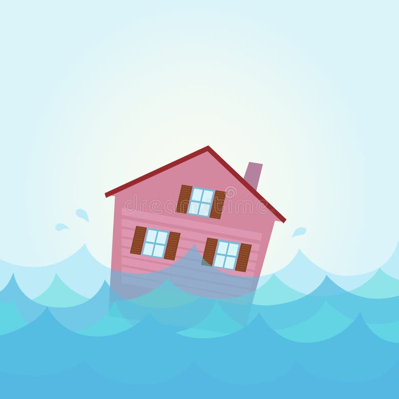 House Flood - Home Flooding Under Water Stock Vector - Illustration of