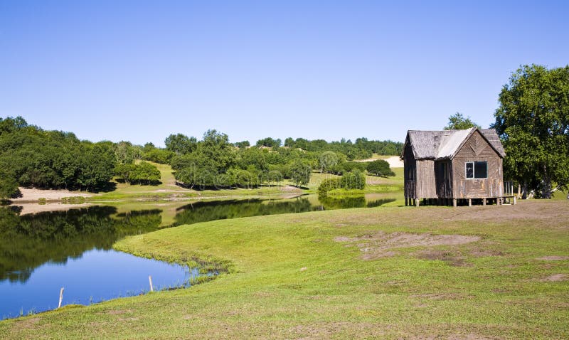 A house in the front of the lake