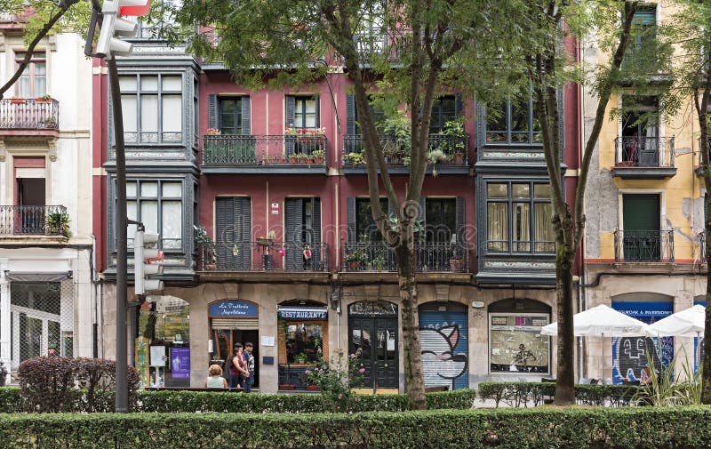 House Front and Small Park in Bilbao, Spain Editorial Photo Image of