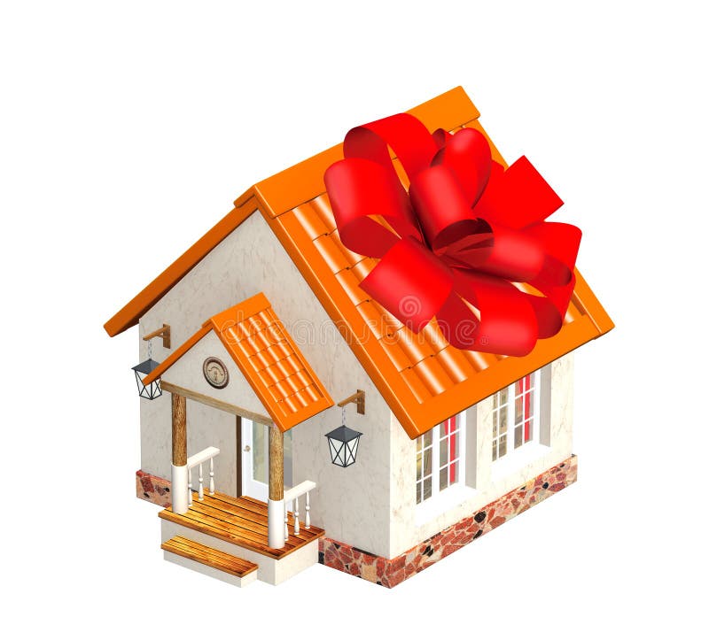 House Gift. Mansion With Ribbon And Bow. 3d Stock Photo, Picture and  Royalty Free Image. Image 17875676.