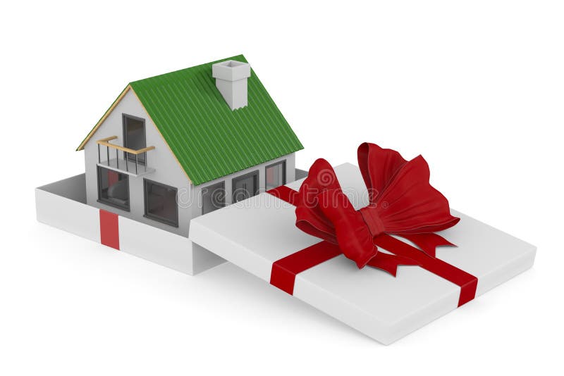 House Gift. Mansion With Ribbon And Bow. 3d Stock Photo, Picture and  Royalty Free Image. Image 17875676.