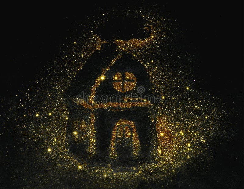 House of Golden Glitter Sparkle on Black Stock Image Image of home