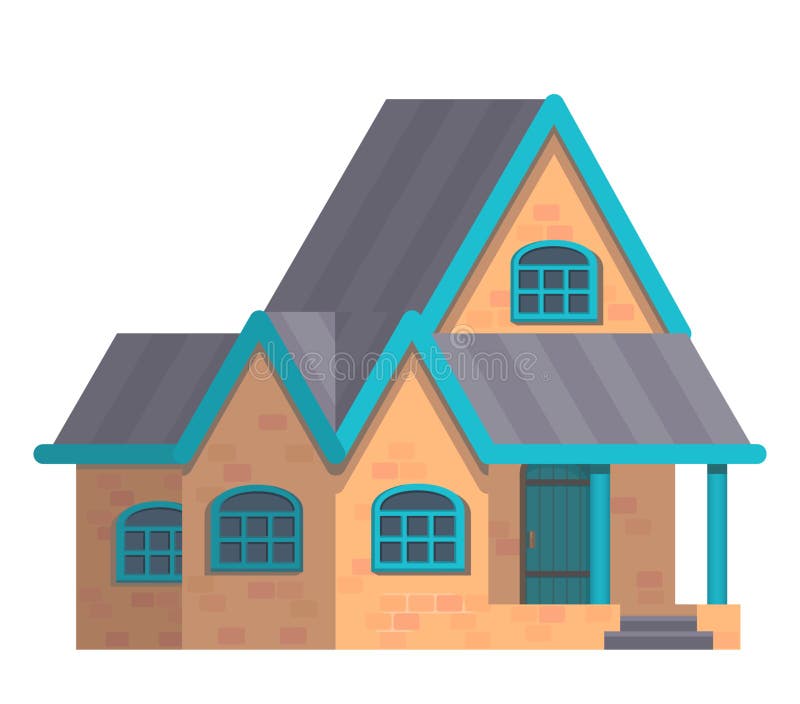 House with grey roof and orange brick walls on white background. royalty free illustration