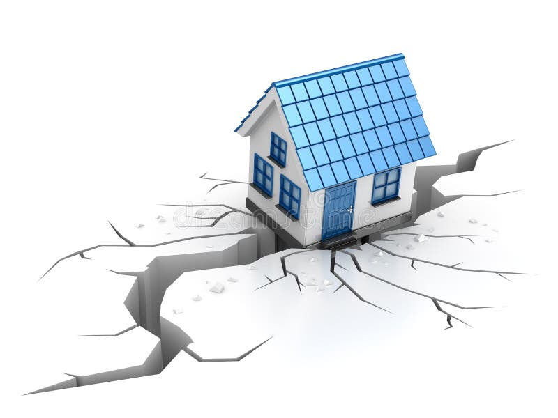 The House Has Failed in a Crack during Earthquake Stock Illustration