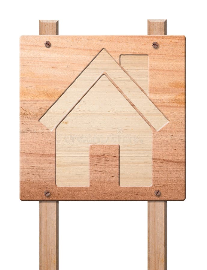 House icon carved in of wood, isolated.