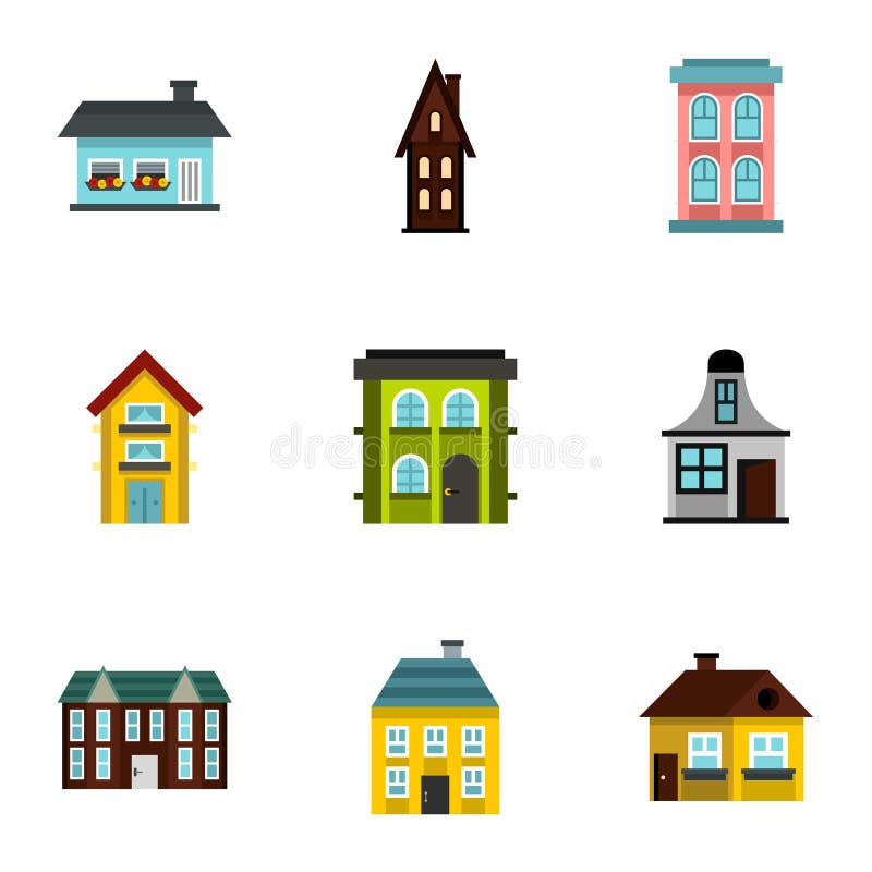 House icons set, flat style stock illustration