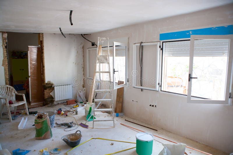 House indoor improvements in a messy room construction