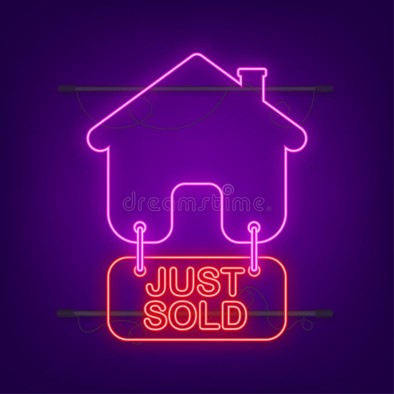 House Just Sold Tag Neon Icon. Vector Illustration. Stock Vector