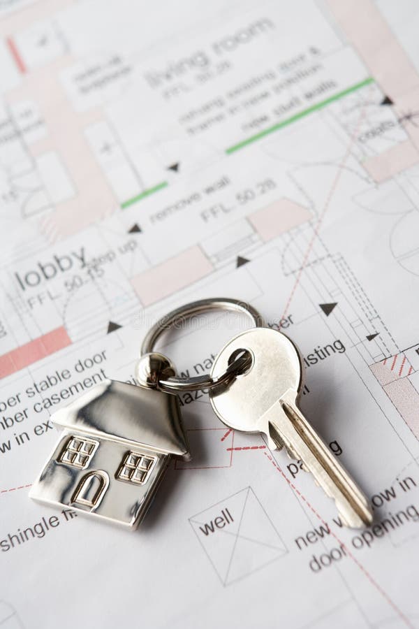 House key on plans royalty free stock image House key on plans royalty free stock image