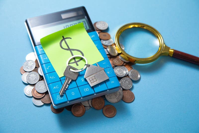 House Keys, Calculator and Stack of Coins Stock Image Image of saving