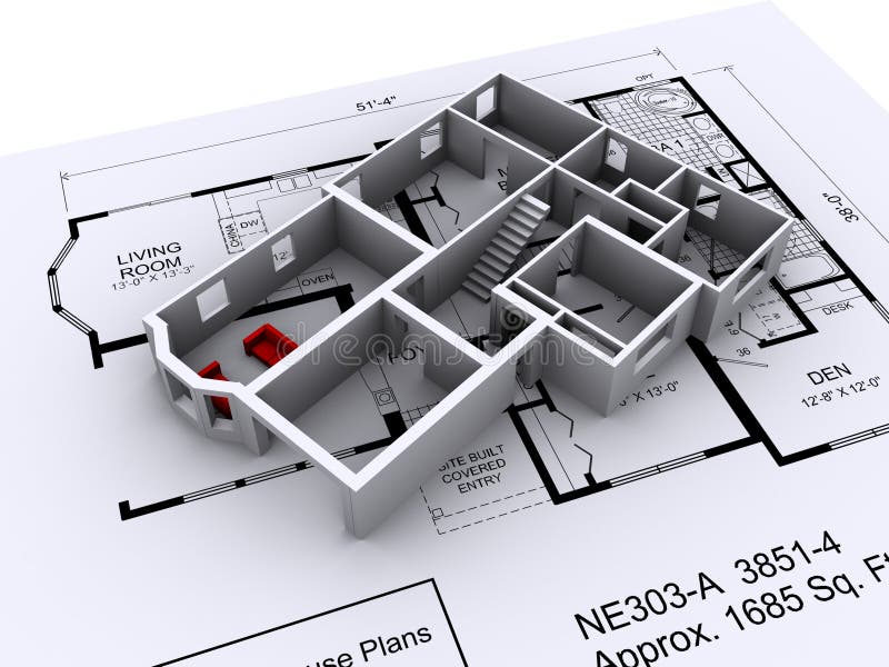 Layout und 3D-Modell von einem neuen Haus auf der Spitze des Hauses Pläne 