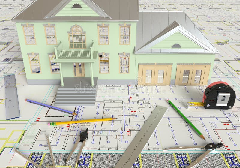 House Layout And Architectural Drawings royalty free stock photo