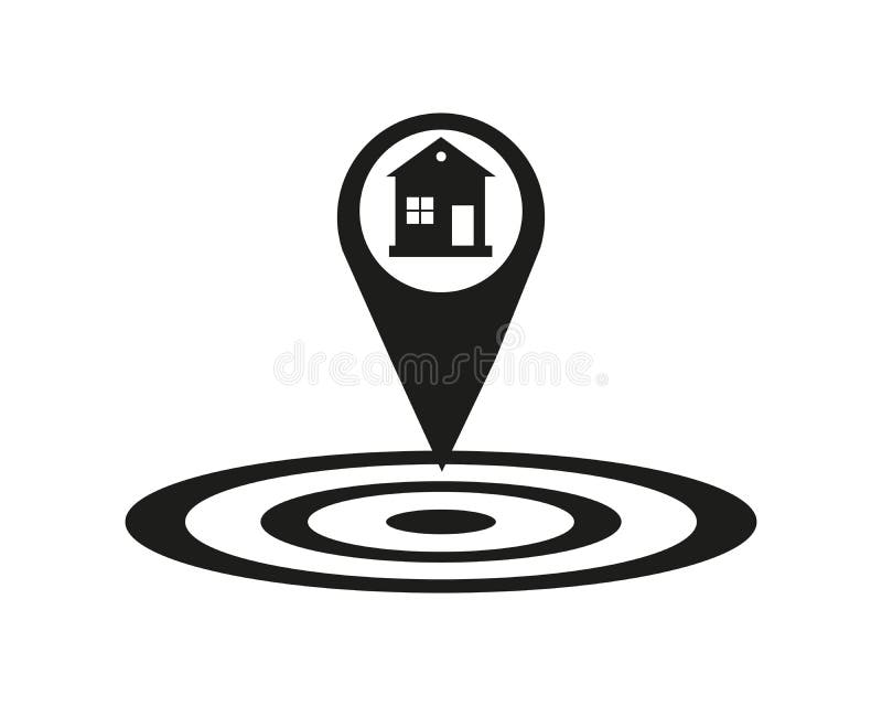 House location icon. Drop shadow map pointer silhouette symbol. Real estate pinpoint. Home nearby. Vector isolated royalty free illustration