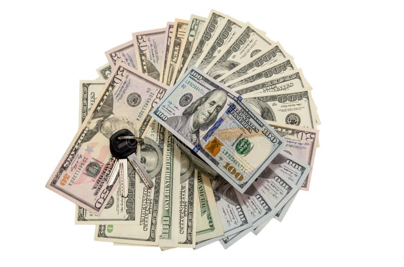 House Made from Dollar Bills with Key Isolated on White Stock Image