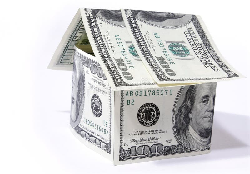 House made from dollars on white background stock photo