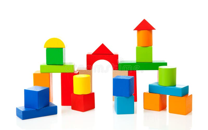 House made out of colorful wooden building blocks stock image