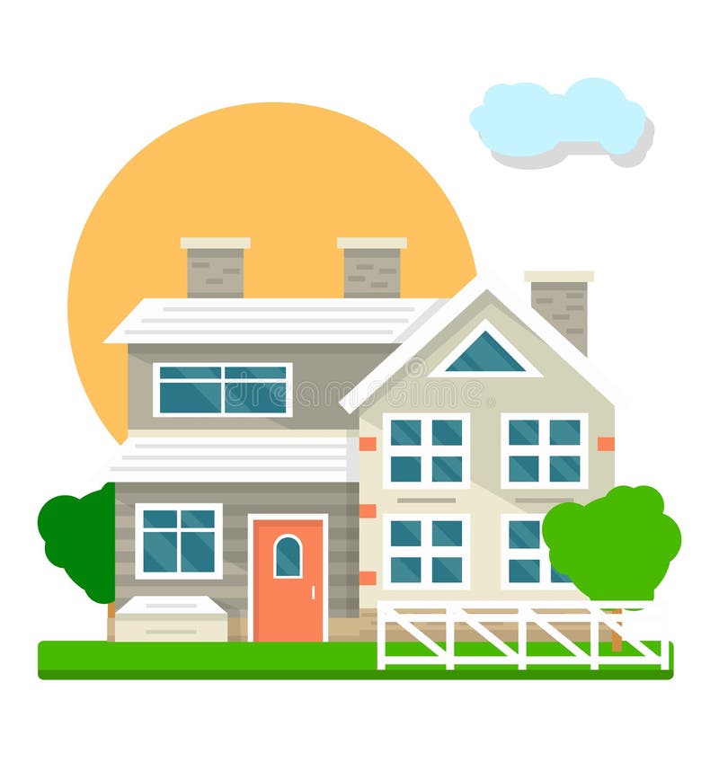 House mansion or villa cottage courtyard view vector flat icon