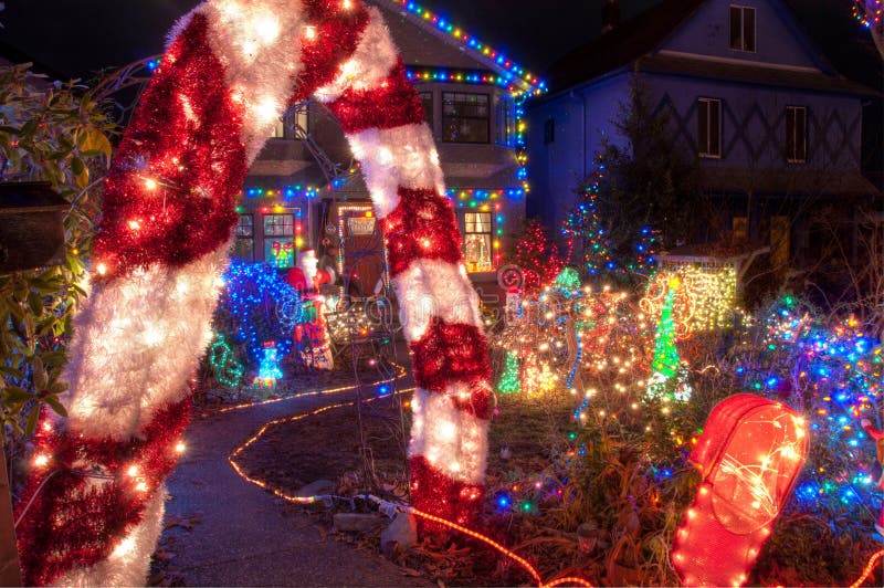 House With Many Colorful Christmas Lights Stock Photo Image of evening, december 26765572