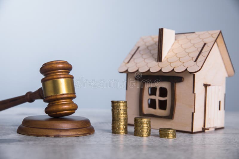 House Model with Coins and Judge Stock Photo Image of hammer, rental
