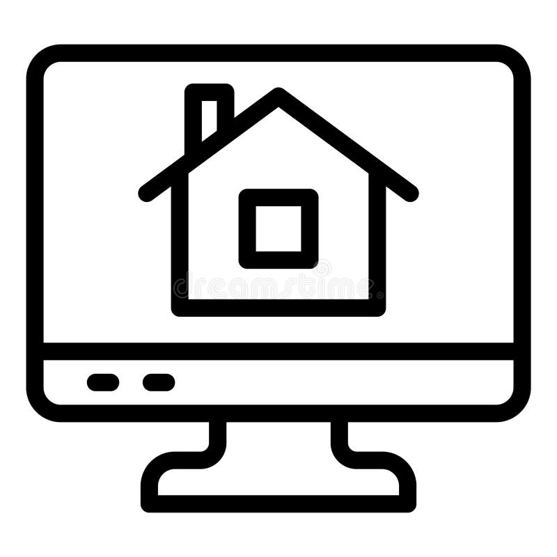 House at monitor rasterradikoner, fastighetskoncept. Vector-grafik. Visa med stucksbyggnadstecken på vitt royaltyfri illustrationer