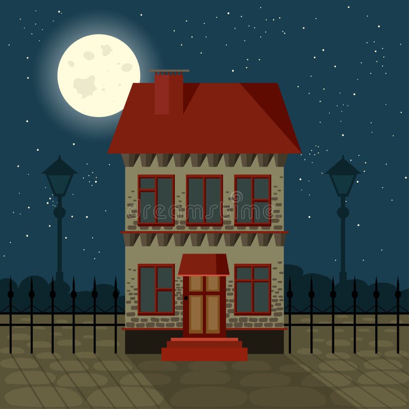 Two storey house at night stock vector. Illustration of card 154981376