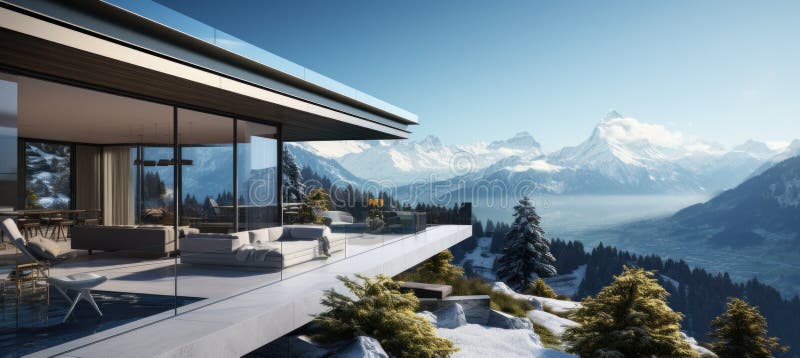 House is overlooking the valley with mountain view. AI Generative AI generated
