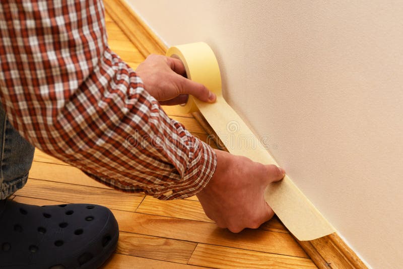 House Painter Glues Masking Tape Stock Image Image of house, wall