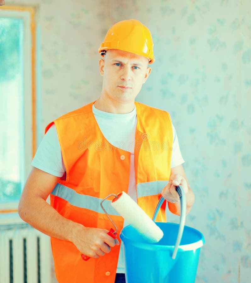 House Painters with Paint Roller Stock Photo Image of home