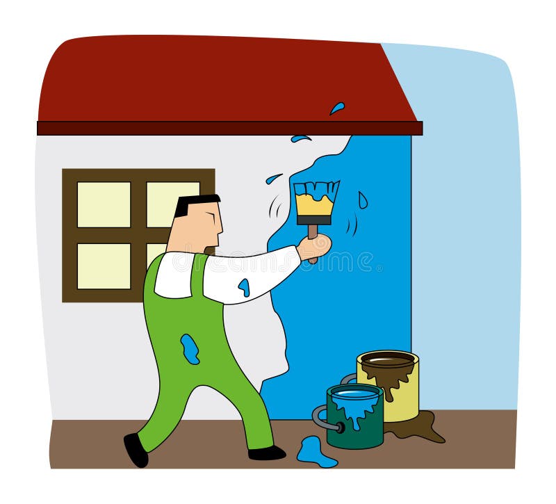 Man Painting Room in House stock illustration. Illustration of brush
