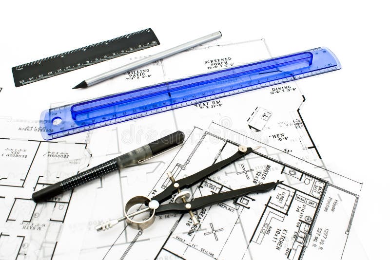  House  Plan  Blueprints With Drawing  Tools  Stock Images 