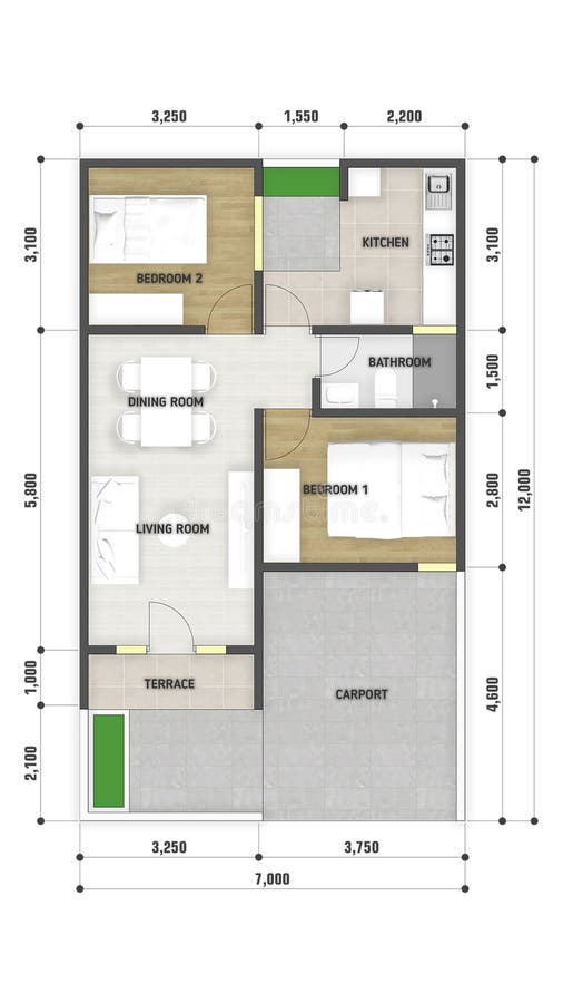 House plan 7x12 meters stock illustration. Illustration of property -  249441252