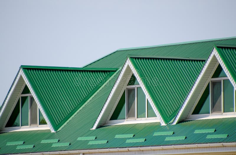 The House with Plastic Windows and a Green Roof of Corrugated Sheet. Green Roof of Corrugated Metal Profile and Plastic Windows Stock Image - Image of coating, roofing: 144702011 The House With Plastic Windows And A Green Roof Of Corrugated Sheet. Green Roof Of Corrugated Metal Profile And Plastic Windows Stock Image - Image Of Coating, Roofing: 144702011