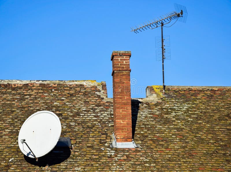 House roof with antennas royalty free stock photos
