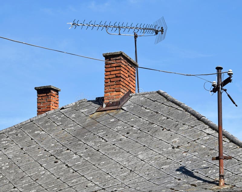 House roof with antennas stock image. Image of architecture 81775911