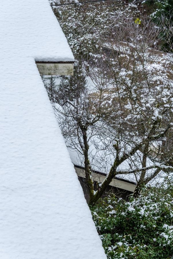 House Rooftop Covered in Snow, Rusty Chimney Vent, Roof Vents, Wood